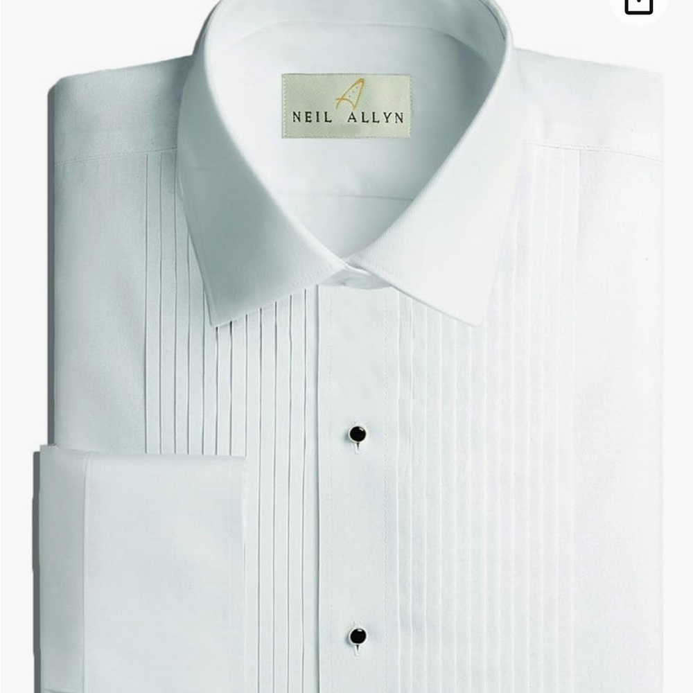 NEIL ALLYN Mens Tuxedo Shirt Poly/Cotton Laydown Collar 1/4 Inch Pleat